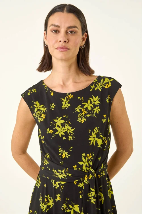 Roman Green Floral Tie Waist Hanky Hem Dress - 20 Image 4