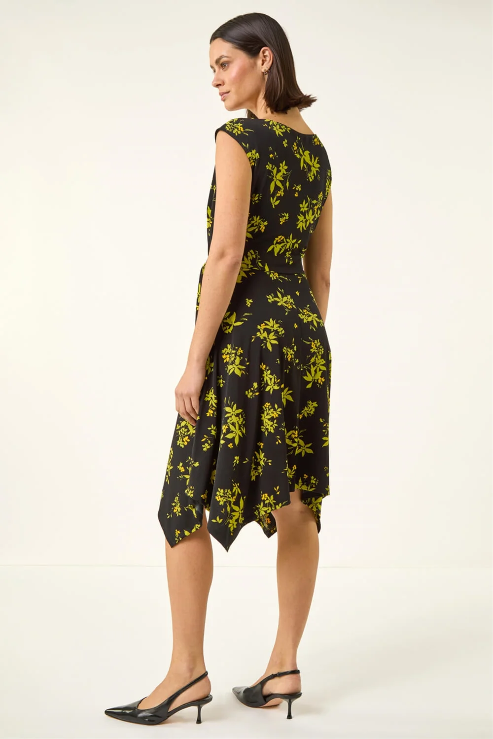 Roman Green Floral Tie Waist Hanky Hem Dress - 20 Image 3