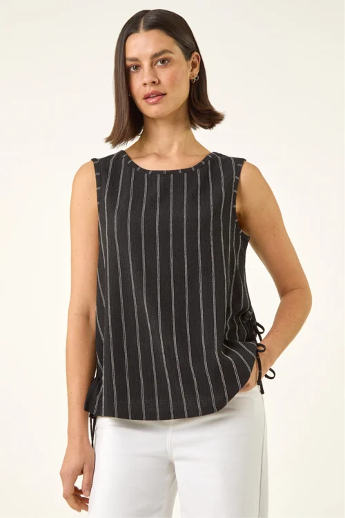 Roman Black Stripe Side Tie Detail Top - 20 Image 1