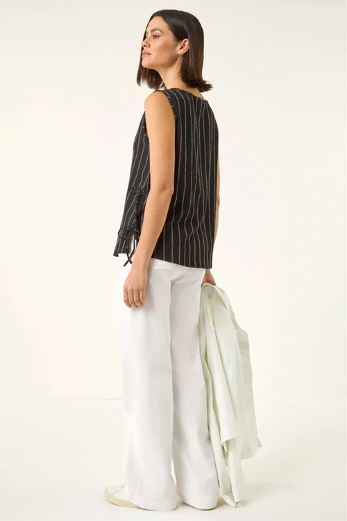 Roman Black Stripe Side Tie Detail Top - 20 Image 4