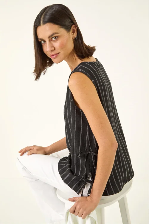 Roman Black Stripe Side Tie Detail Top - 20 Image 2