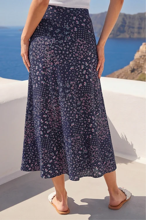 Roman Navy Floral Print Stretch Midi Skirt - 12 Image 3