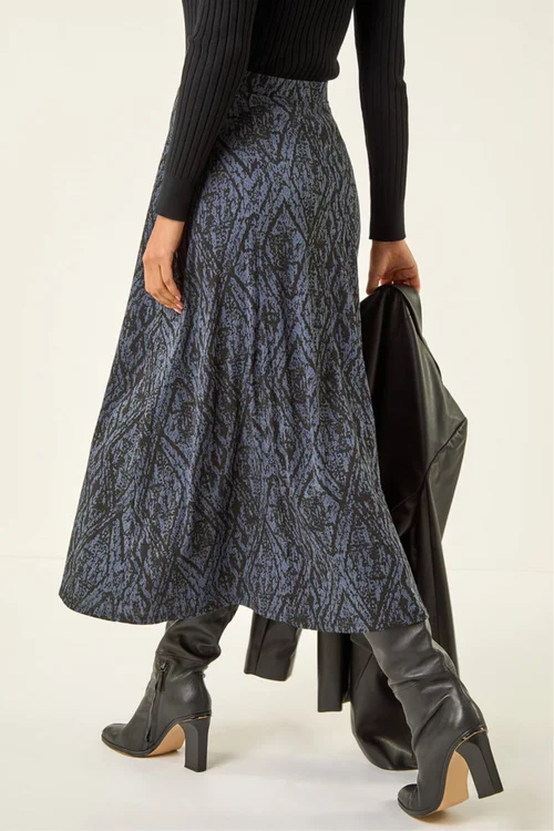 Roman Midnight Blue Abstract Diamond Print Midi Skirt - 14 Image 4