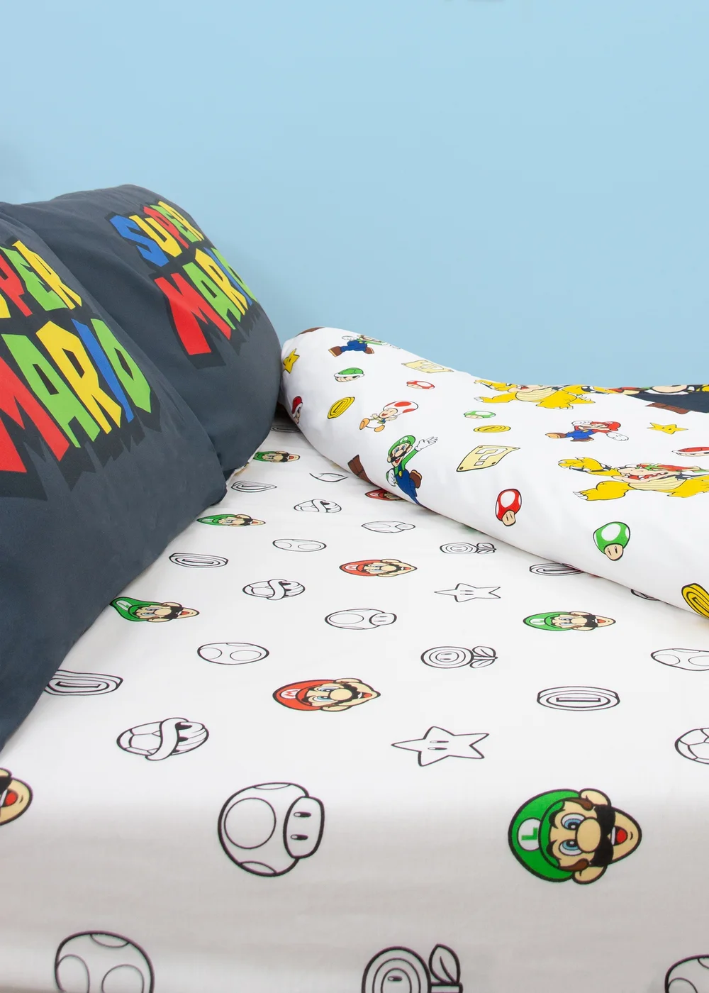 Super Mario White Fitted Sheet - Double Image 1