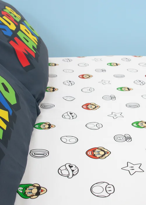 Super Mario White Fitted Sheet - Double Image 2