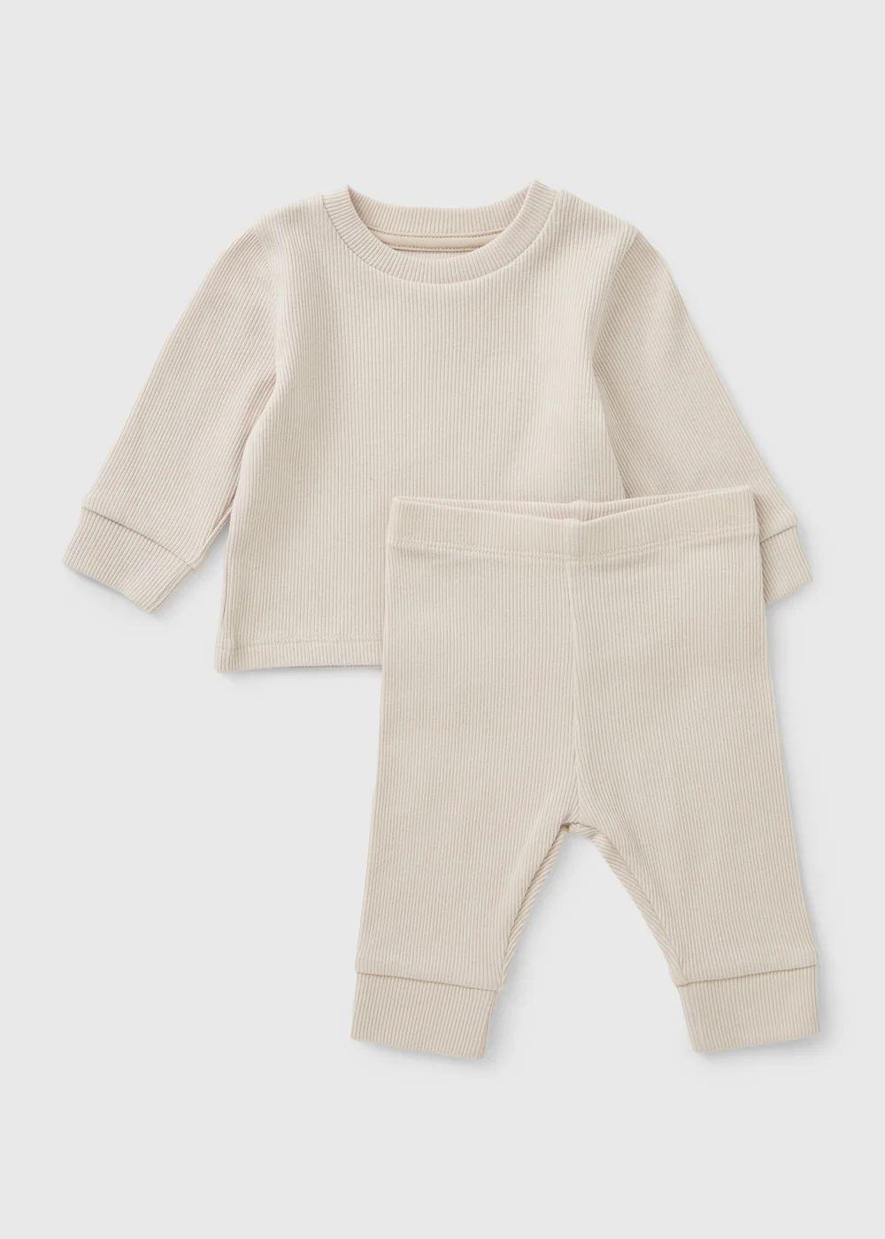 Baby Taupe Ribbed Top & Legging Set (Newborn-23mths) - 0-3 months Image 1
