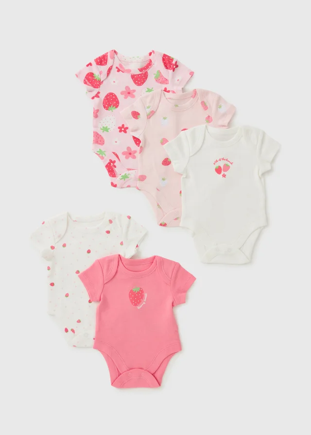 5 Pack Baby Pink Strawberry Bodysuits (0-23mths)