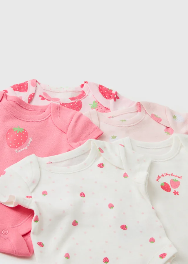 5 Pack Baby Pink Strawberry Bodysuits (0-23mths)