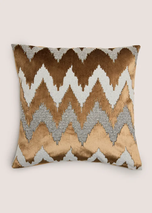 Velvet Etched Zig Zag Cushion Image 1