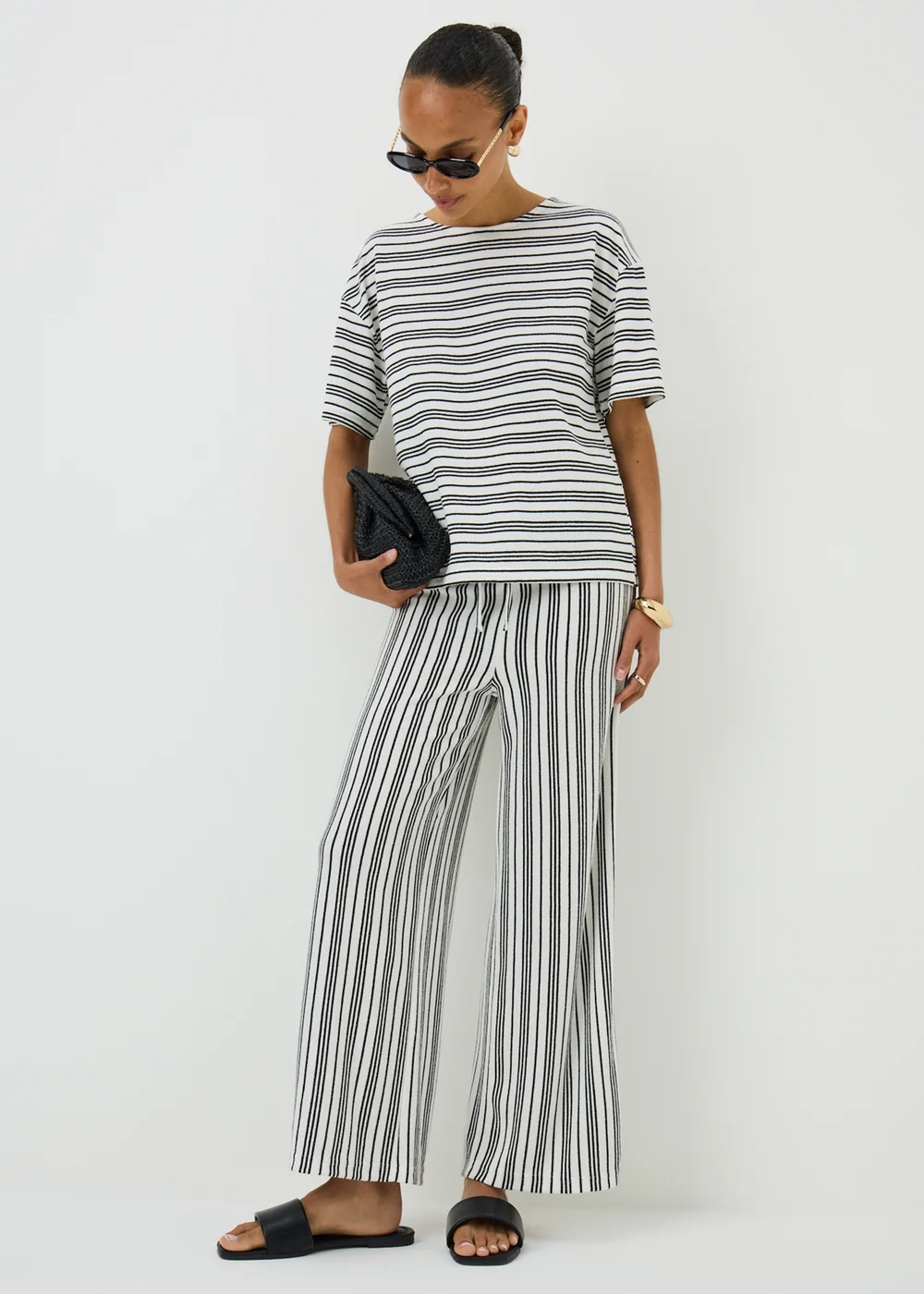 Cream Stripe Soft Knit Co Ord T-Shirt - S Image 1
