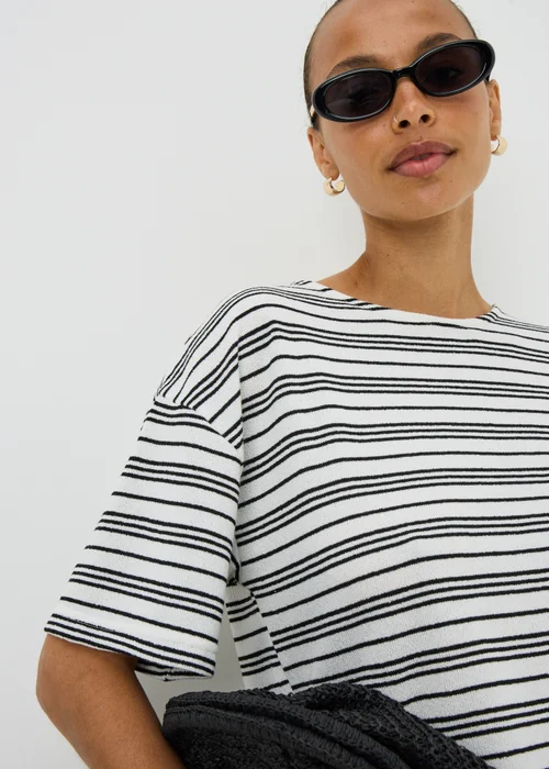 Cream Stripe Soft Knit Co Ord T-Shirt - S Image 3