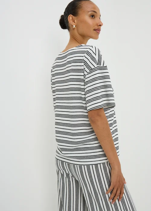 Cream Stripe Soft Knit Co Ord T-Shirt - S Image 2
