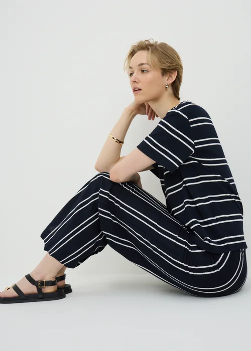 Navy Stripe Soft Knit Wide Leg Co Ord Trousers - 18/L29 Image 2