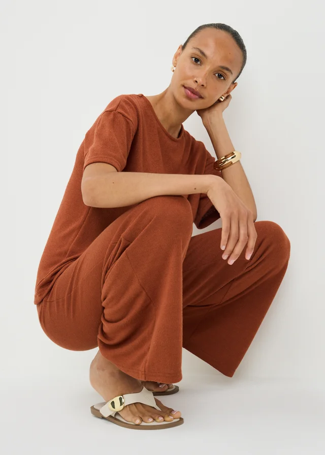Terracotta Soft Knit Wide Leg Co Ord Trousers