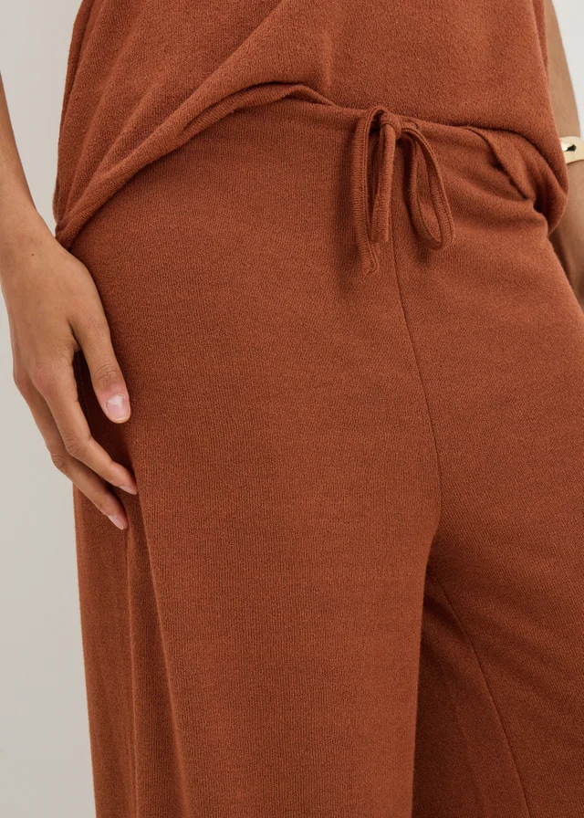 Terracotta Soft Knit Wide Leg Co Ord Trousers