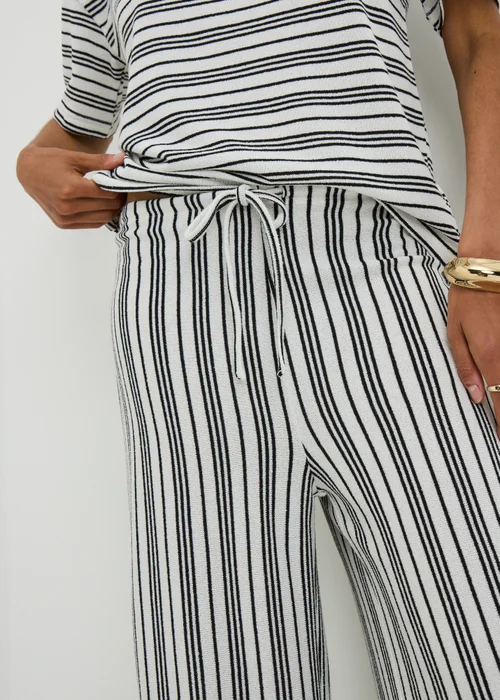 Cream Stripe Soft Knit Wide Leg Co Ord Trousers - 10/L29 Image 3