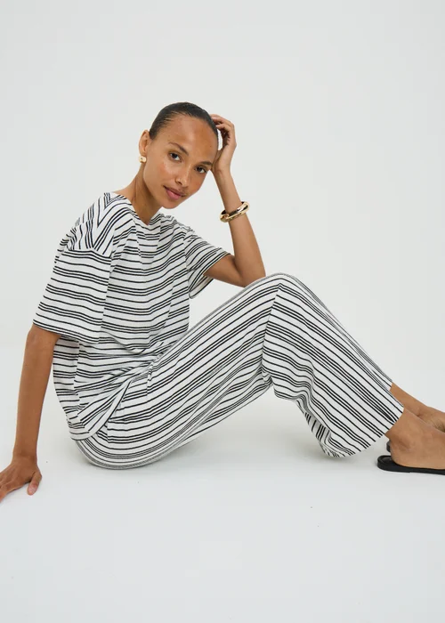 Cream Stripe Soft Knit Wide Leg Co Ord Trousers - 10/L29 Image 2