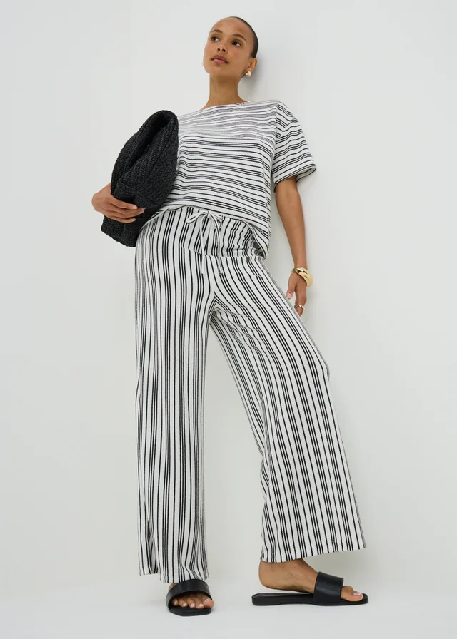 Cream Stripe Wide Leg Co Ord Trousers