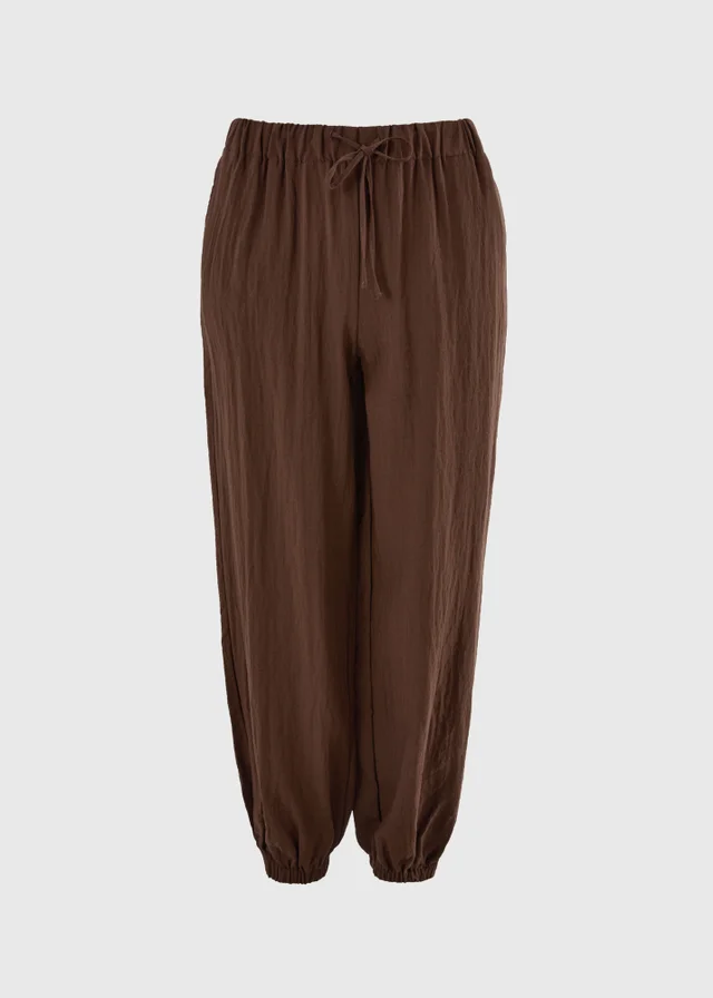 Chocolate Brown Woven Cuffed Co Ord Trousers