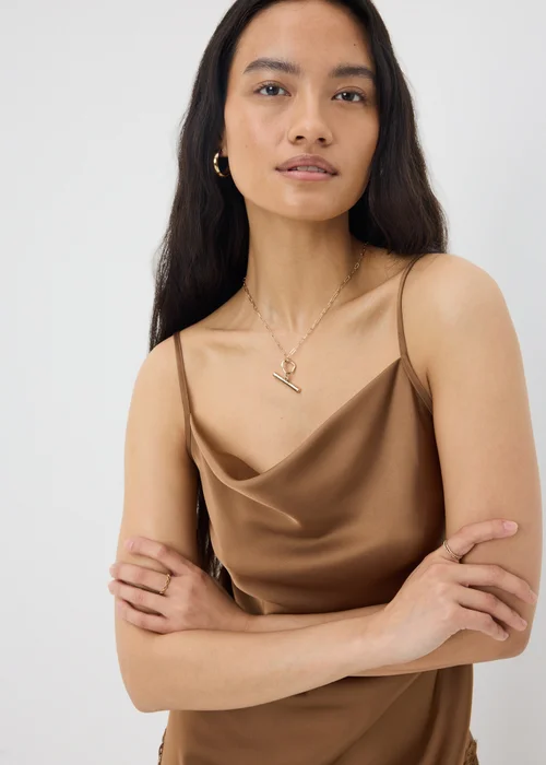 Bronze Satin Lace Cowl Longline Cami Top - 10 Image 2