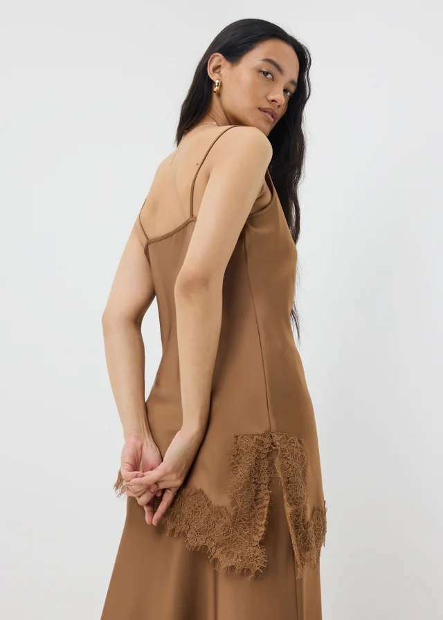 Bronze Satin Lace Cowl Longline Cami Top