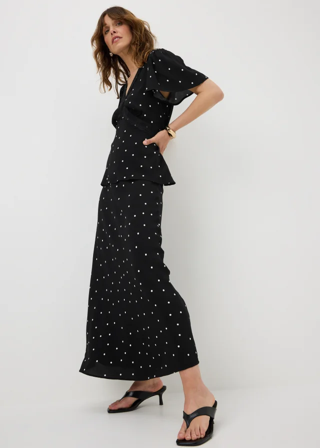 Black Spot Lace Trim Co Ord Tea Top