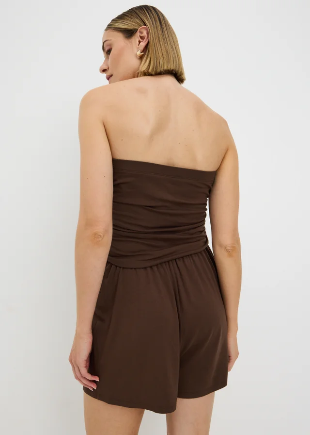Chocolate Brown Plain Bandeau Playsuit