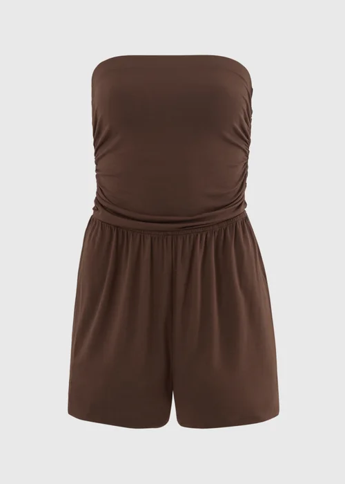 Chocolate Brown Plain Bandeau Playsuit - 2XL Image 4