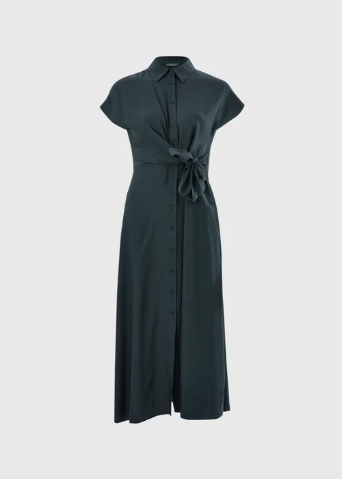 Navy Tie Front Midi Shirt Dress - 8 Image 4