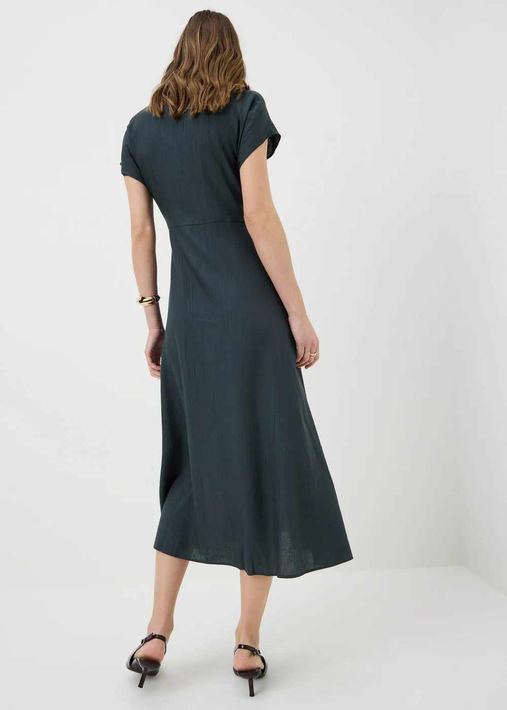 Navy Tie Front Midi Shirt Dress - 8 Image 2