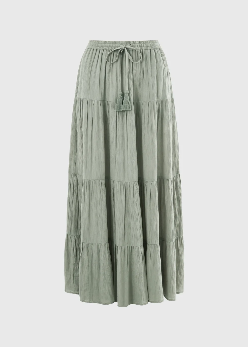 Sage Green Tiered Cheesecloth Maxi Skirt - Size 8 Image 3