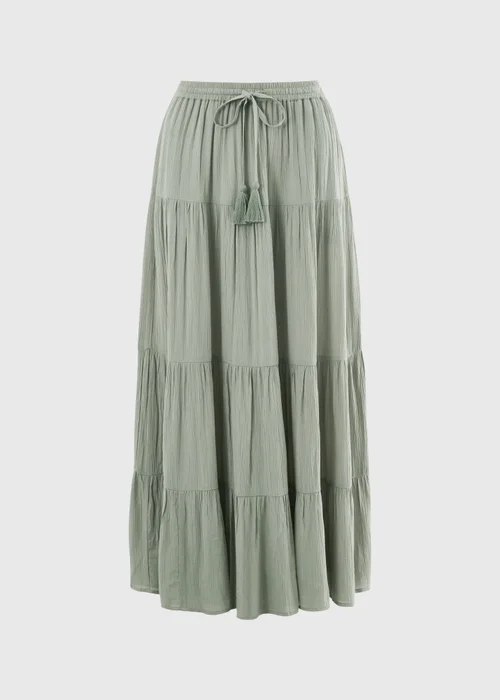 Sage Green Tiered Cheesecloth Maxi Skirt - Size 8 Image 3