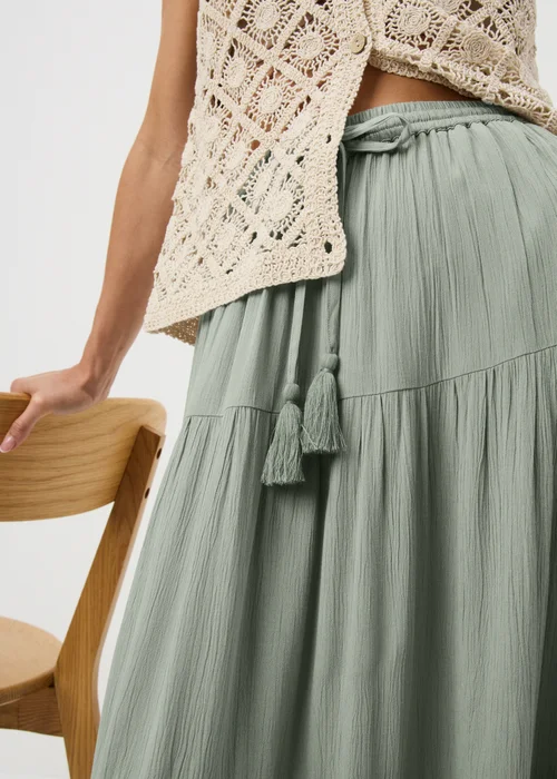 Sage Green Tiered Cheesecloth Maxi Skirt - Size 8 Image 2