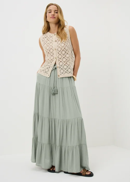 Sage Green Tiered Cheesecloth Maxi Skirt - Size 8 Image 1