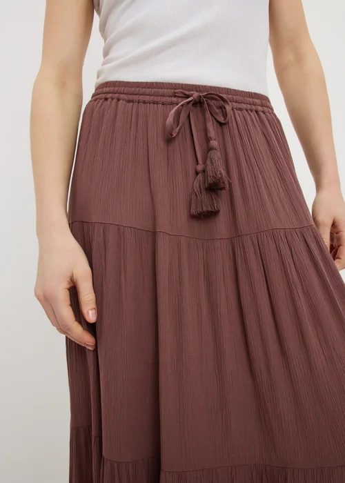 Chocolate Brown Tiered Cheesecloth Maxi Skirt - 8 Image 3