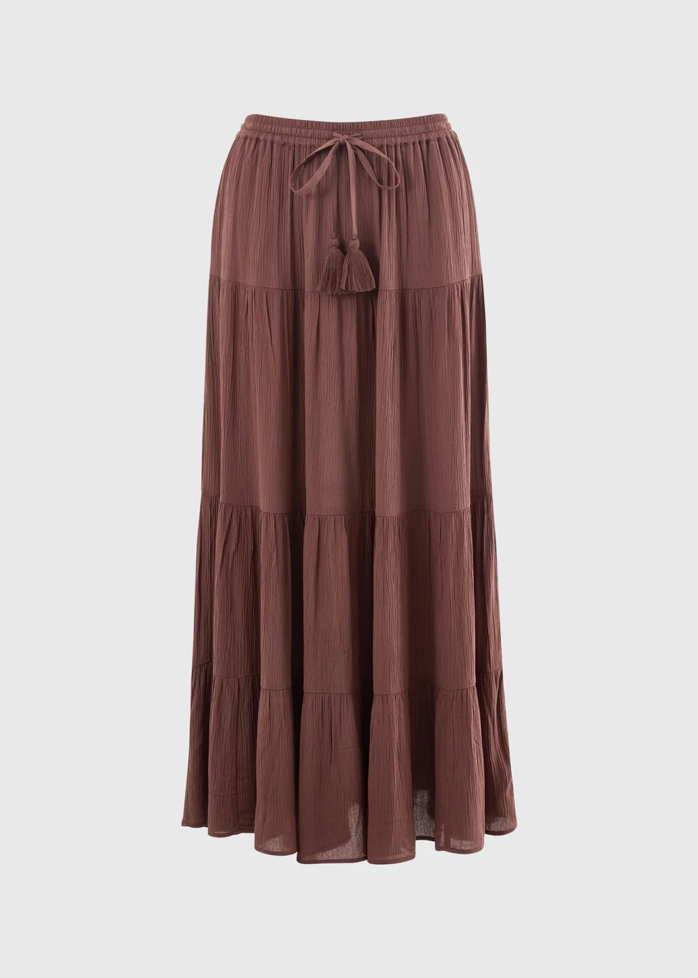 Chocolate Brown Tiered Cheesecloth Maxi Skirt - 8 Image 4