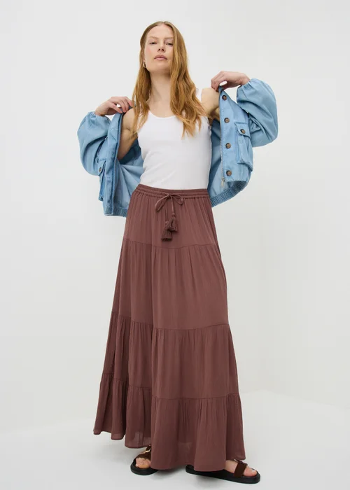 Chocolate Brown Tiered Cheesecloth Maxi Skirt - 8 Image 1