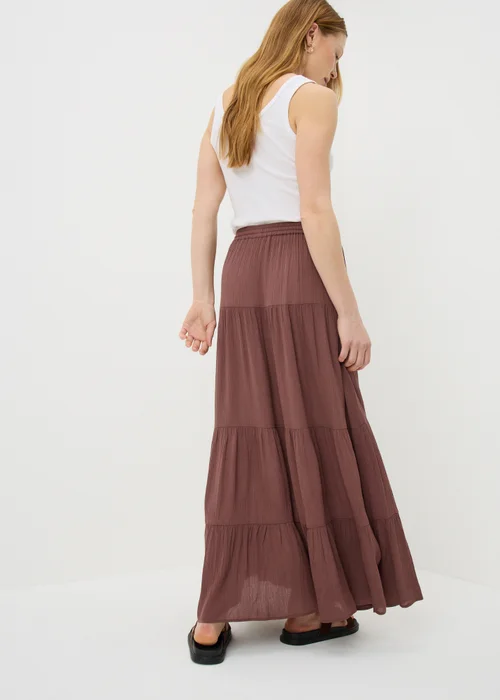 Chocolate Brown Tiered Cheesecloth Maxi Skirt - 8 Image 2