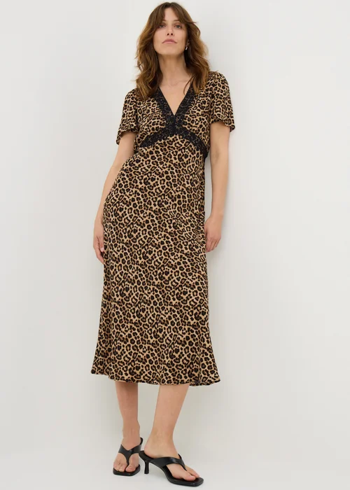 Brown Leopard Print Midi Tea Dress - 8 Image 1