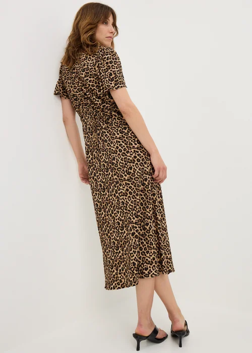 Brown Leopard Print Midi Tea Dress - 8 Image 2
