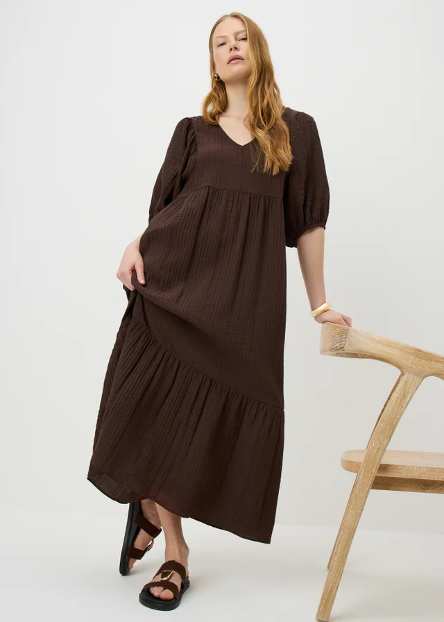 Chocolate Brown Puff Sleeve Midaxi Dress