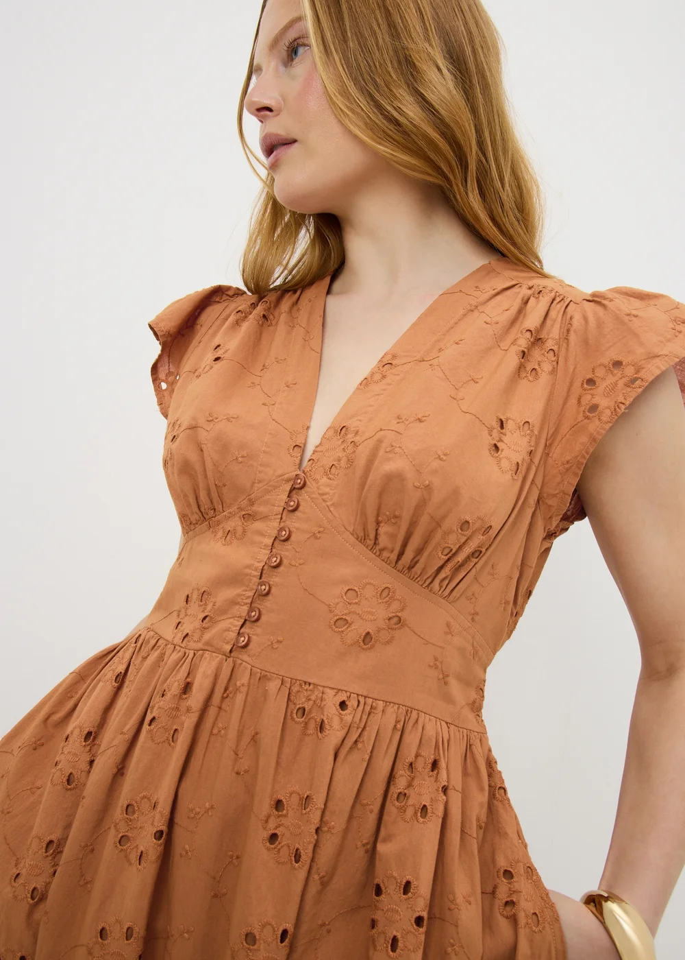 Terracotta Broderie Maxi Dress - 8 Image 3