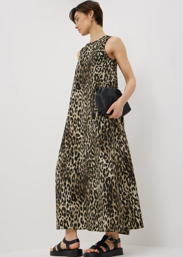 Brown Leopard Print Trapeze Midaxi Dress