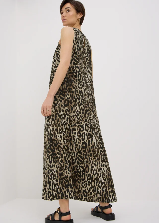 Brown Leopard Print Trapeze Midaxi Dress