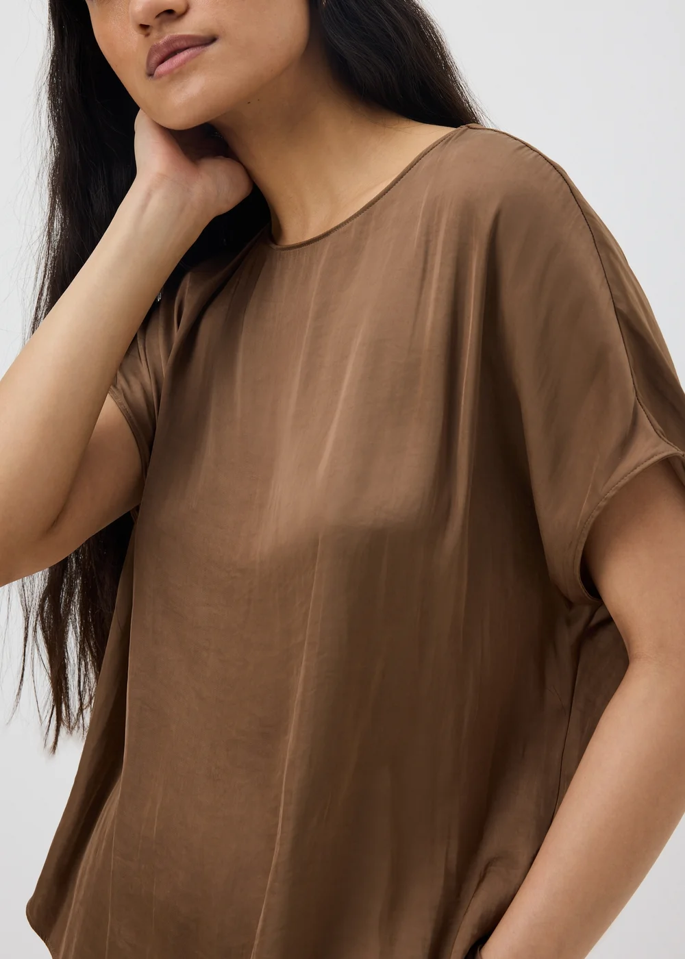 Chocolate Brown Washed Satin Co Ord Top - 16 Image 3