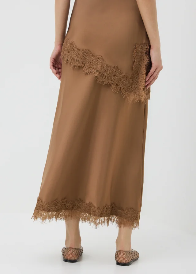 Bronze Satin Lace Trim Co Ord Maxi Skirt