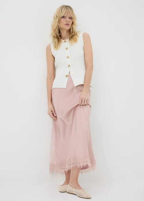Pink Satin Lace Trim Maxi Skirt - 18 Image 2