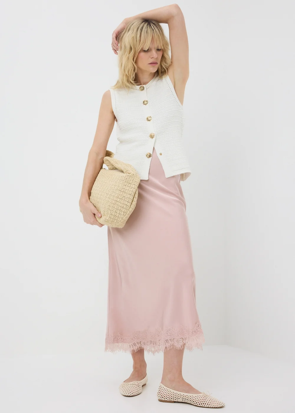 Pink Satin Lace Trim Maxi Skirt - 18 Image 1