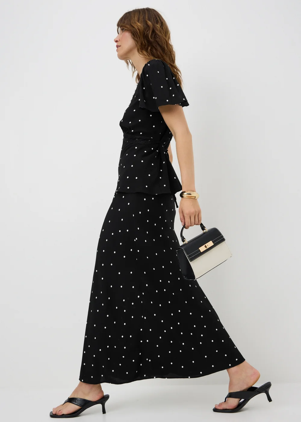 Black Spot Print Midaxi Co Ord Skirt - 10 Image 1