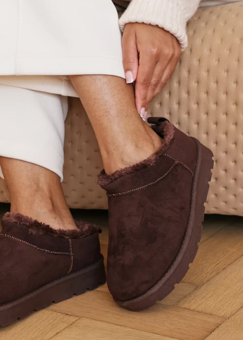 Where's That From Frances Cosy Brown Faux-Faux Suede Fur Heel Boots - 5 Image 2